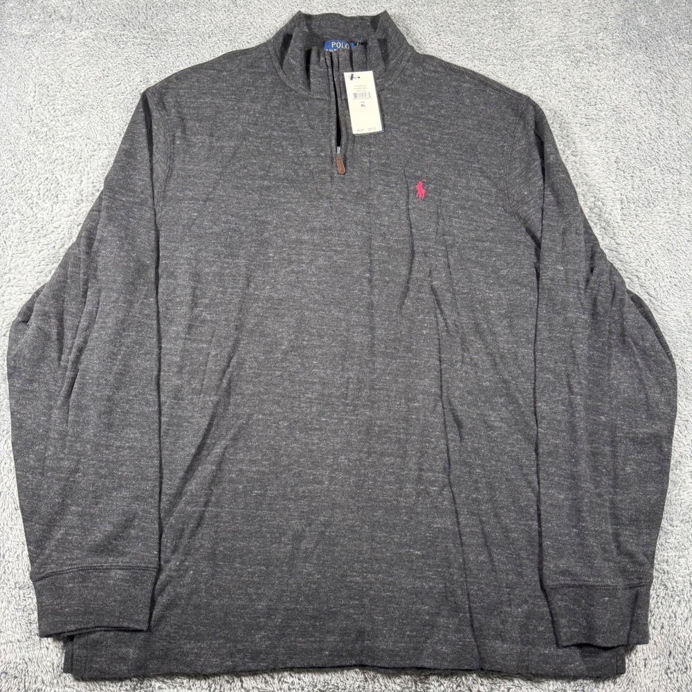 NWT Polo Ralph Lauren Estate Rib 1/4 Zip Mens XL Black Heathered Red Pony Pullov - Picture 3 of 7